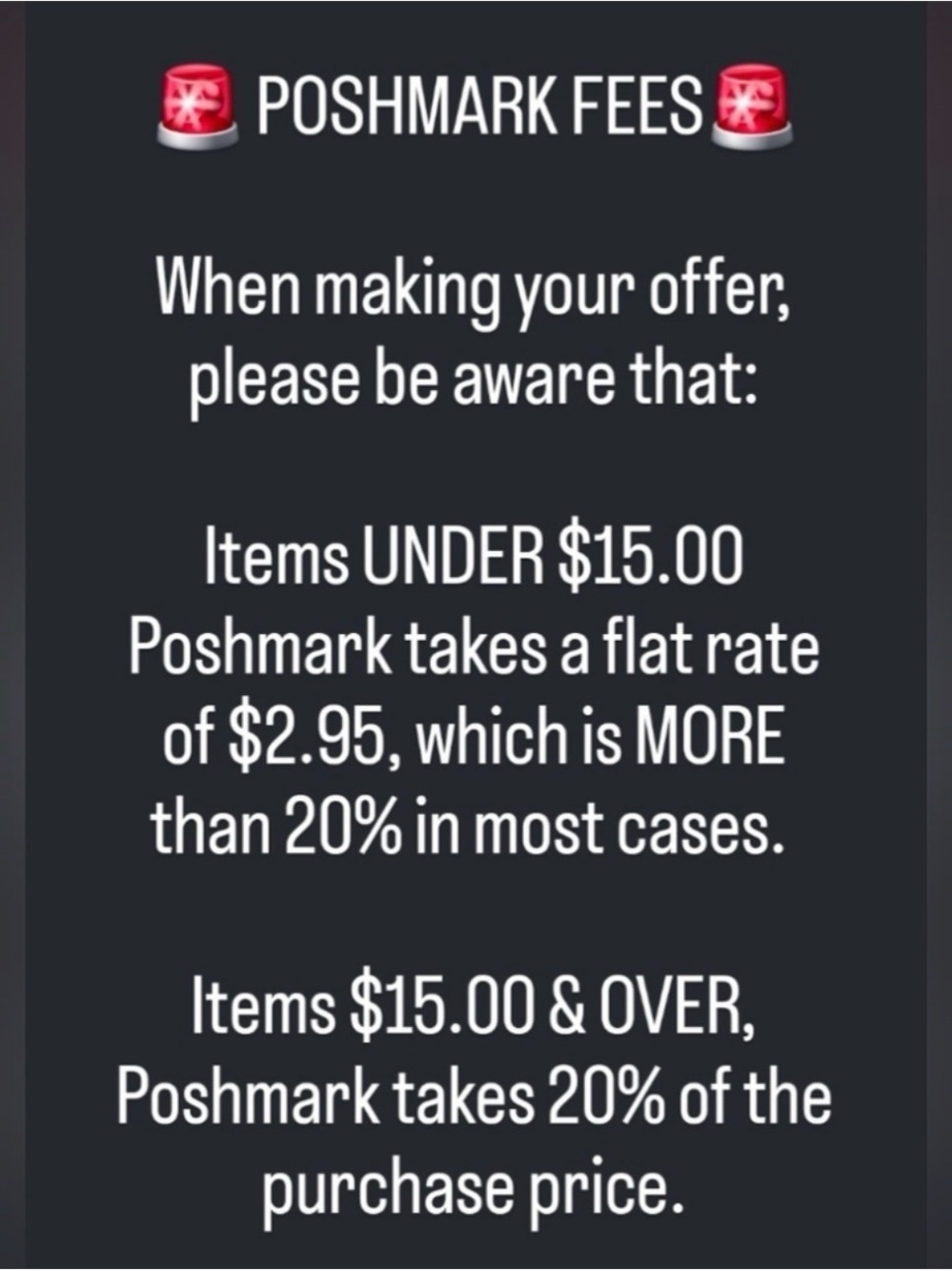 Poshmark Fees Notice - Black Text Graphic